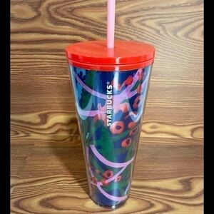 Starbucks jungle leopard Floral cold cup tumbler 24oz